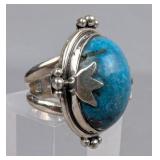 Sterling Silver And Polished Turquoise Cabochon Ring, 925 Silver, Size 7 Sterling Silver And Polished Turquoise Cabochon Ring, 925 Silver, Size 7