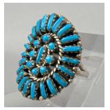 Sterling Silver And Turquoise Needle Point Ring, 925 Silver, Size 8 Sterling Silver And Turquoise Needle Point Ring, 925 Silver, Size 8