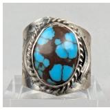 Engraved Sterling Silver And Kingman Turquoise Ring, 925 Silver, Size 10, Marked 'BJA' Engraved Sterling Silver And Kingman Turquoise Ring, 925 Silver, Size 10, Marked 'BJA'