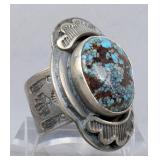 Engraved Sterling Silver And Kingman Turquoise Ring, 925 Silver, Size 8 Engraved Sterling Silver And Kingman Turquoise Ring, 925 Silver, Size 8