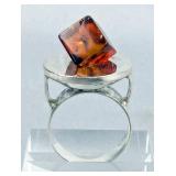 Sterling Silver And Amber Cube Ring, 925 Silver, Size 6 Sterling Silver And Amber Cube Ring, 925 Silver, Size 6