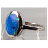Sterling Silver And Polished Blue Opal Ring, 925 Silver, Size 8 Sterling Silver And Polished Blue Opal Ring, 925 Silver, Size 8