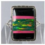 Sterling Silver And Green Balloon Opal Mosaic Ring, 925 Silver, Size 9 Sterling Silver And Green Balloon Opal Mosaic Ring, 925 Silver, Size 9