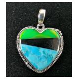 Sterling Silver, Galaxy Opal, Turquoise, And Black Onyx Mosaic Pendant, 925 Silver Sterling Silver, Galaxy Opal, Turquoise, And Black Onyx Mosaic Pendant, 925 Silver