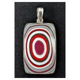 Sterling Silver And Fordite Pendant, 925 Silver Sterling Silver And Fordite Pendant, 925 Silver