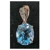 10K White Gold, Diamond, And Blue Topaz Pendant 10K White Gold, Diamond, And Blue Topaz Pendant