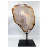 Brazilian Banded Agate Slice On Metal Display Stand, 14.25' Tall Brazilian Banded Agate Slice On Metal Display Stand, 14.25' Tall