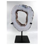 Brazilian Banded Agate Geode Portal/Slice On Metal Display Stand, 11.75' x 7.5', 3.44kg Brazilian Banded Agate Geode Portal/Slice On Metal Display Stand, 11.75' x 7.5', 3.44kg
