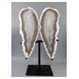 Brazilian Banded Agate Slice Wing Display On Metal Stand, 14.75' Tall Brazilian Banded Agate Slice Wing Display On Metal Stand, 14.75' Tall
