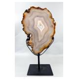 Brazilian Banded Agate Slice On Metal Display Stand, 12.5' Tall Brazilian Banded Agate Slice On Metal Display Stand, 12.5' Tall