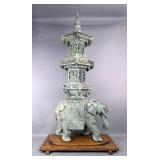 Carved Kaolinite Serpentine/New Jade Elephant And Pillar Multi-Piece Statue, 43' Tall, 93.72lbs, On Carved Kaolinite Serpentine/New Jade Elephant And Pillar Multi-Piece Statue, 43' Tall, 93.72lbs, On