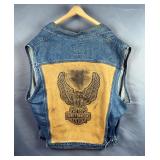 Biker Blues Harley Davidson Denim Vest With Embossed Leather Back, Size XL Biker Blues Harley Davidson Denim Vest With Embossed Leather Back, Size XL