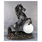Rearing Horse Table Lamp With Globe, 17.5' x 15' x 7' Rearing Horse Table Lamp With Globe, 17.5' x 15' x 7'