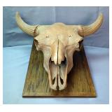 Mounted Replica Bison Skull, Wood Base Is 24' x 16.5' Mounted Replica Bison Skull, Wood Base Is 24' x 16.5'