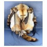 Red Fox Pelt Wall Hanging, Stretched On Hide Wrapped Frame, With Feather Accents Red Fox Pelt Wall Hanging, Stretched On Hide Wrapped Frame, With Feather Accents