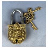 Decorated Padlock, Marked 'Kunal-L', With 2 Keys, 5' x 2.5' Decorated Padlock, Marked 'Kunal-L', With 2 Keys, 5' x 2.5'