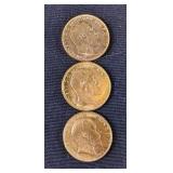1906, 1907 And 1908 King Edward VII Gold Sovereign Coins, Fineness 916.7, Pure Gold Content 7.3224 G 1906, 1907 And 1908 King Edward VII Gold Sovereign Coins, Fineness 916.7, Pure Gold Content 7.3224 G