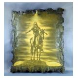 Native American On Horseback Decoupage Wall Art, Signed V. Salmons 1979 Native American On Horseback Decoupage Wall Art, Signed V. Salmons 1979