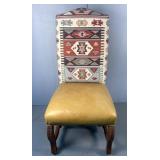 Kilim Back Leather Chair With Decorative Wood Legs Kilim Back Leather Chair With Decorative Wood Legs