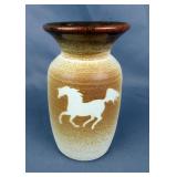 Richard Masterson Signed Pottery Vase With Horse Silhouette, Approx 6.25' Tall And 3.5' Diameter Richard Masterson Signed Pottery Vase With Horse Silhouette, Approx 6.25' Tall And 3.5' Diameter