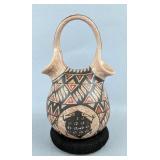 Mata Ortiz Polychrome Pottery Wedding Vase, Artist Signed 'Manuel Mora', Mexico, 5.5' Tall Mata Ortiz Polychrome Pottery Wedding Vase, Artist Signed 'Manuel Mora', Mexico, 5.5' Tall
