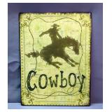 Cowboy Metal Sign With Image Of Bronco Busting, 12.5' x 9.5' Cowboy Metal Sign With Image Of Bronco Busting, 12.5' x 9.5'