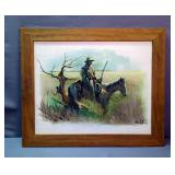 Original Painting Of Man On Horseback, Acrylic On Canvas, Signed Kirk-A.B, Framed, 19' x 22.75' Original Painting Of Man On Horseback, Acrylic On Canvas, Signed Kirk-A.B, Framed, 19' x 22.75'