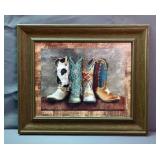 Cowboy Boots Artwork With Glitter Accents, Print On Board, Framed, 15.5' x 18.5' Cowboy Boots Artwork With Glitter Accents, Print On Board, Framed, 15.5' x 18.5'
