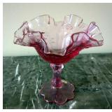 Fenton Cranberry Art Glass Pitcher And Compote, 7" 