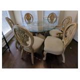 Glass Top Dining Room Table, 30" Tall 54" Diameter, With Chairs, Qty 6, 42" x 23" x 24"