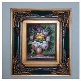 Floral Painting On Canvas, Framed, 18" x 16"