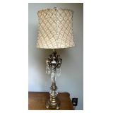 Table Lamp With Crackle Glass And Leaf Design, 35" Tall, Powers On 