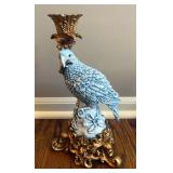 Decorated Blue Parrot Candle Holders, Qty 2, And Glass Candle Holders On Stands, Qty 2 
