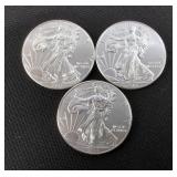 2015 American Eagle $1 Silver Coins, Qty 3, Each Is 1 oz .9999 Fine Silver