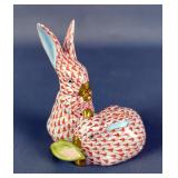 Herend Handpainted Fishnet Porcelain Rabbits Figurine With 24K Gold Accents, Approx 3.5" x 2.5"