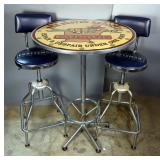 Busted Knuckle Garage Metal Framed Pub Table, 42" x 30" Dia And Craftsman Adjustable Height Chairs W