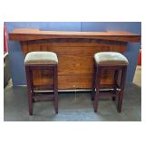 Bar Set With Two Matching Bar Stools, Bar Includes Sink, Cabinets, Pull Out Shelves, And Bottle Rack