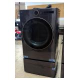  LG Ultra Large Capacity Smart Front Load Electric Dryer, In Black Steel, 7.4 cu. ft., Including Ped