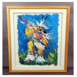 JoAnne Bird (Souix American) Original Acrylic Painting, Depicts Ceremonial Tribal Dancer, Framed And