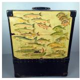 intage Cantilever Fishing Tackle Box Including Lazy Ike And Helin Flatfish Lures, Fred Arbogast Jitt