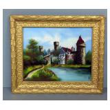 "Windsor Castle" Reverse Painted On Glass Framed Artwork, 22" x 26" 