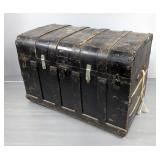 Steamer Trunk With Hinged Lid And Metal Accents