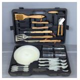 Portable BBQ Grill Tool And Outdoor Dining Set, In Hard Case 
