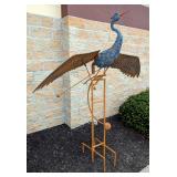 Rustic Metal Flying Blue Heron Rocking Lawn Stake, Approx 87"