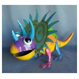 Enameled Metal Triceratops Statue, Approx 13" x 22" x 12"