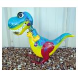 Enameled Metal Dinosaur Statue, Approx 18" x 17" x 6" 