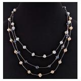 White, Black, And Peach Pearl Overlapping Wire Necklace, 18"