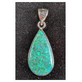 Sterling Silver And Green Opal Pendant, 925 Silver