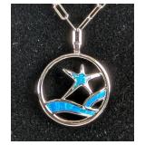 Sterling Silver And Blue Opal Pendant On Sterling Silver Chain, 925 Silver 