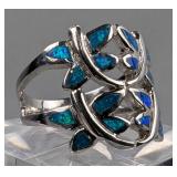 Sterling Silver And Polished Blue Opal Ring, 925 Silver, Size 7